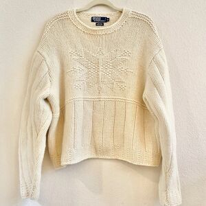 Vintage Polo Ralph Lauren Hand Knit 100% Wool Sweater Size XL Cream Long Sleeve